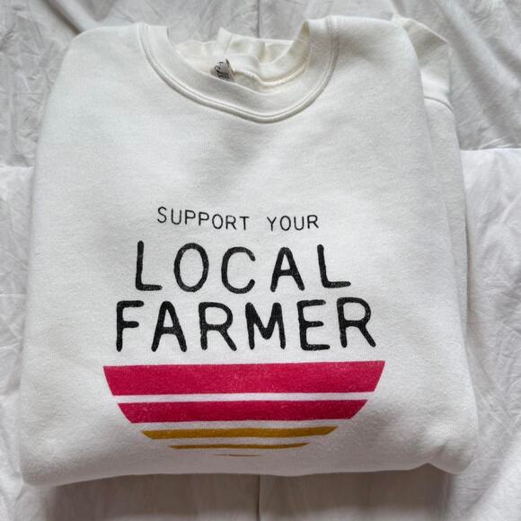 oat collective Tops - oat collective White graphic crewneck sweatshirt support your local farmer sz XL